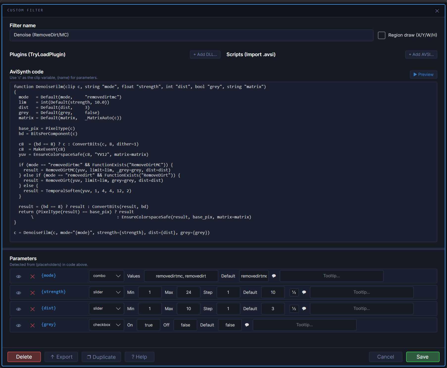 AvyScan Lab — éditeur de filtres personnalisés